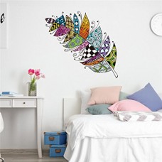 Rumas Retro Feather Wall Stickers for Kids Room  Removable DIY Colorful Wall Murals Peel and Stick  Wall Declas Home Decor for Living Room Bed Room Bathroom (Multicolor) - B07FY5Q62X